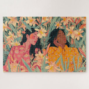 Puzzle de filles dans un jardin de lys