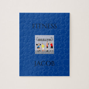 Puzzle de fitness en bleu avec nom personnalisé.