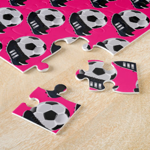 Puzzle de football en couleur fuchsia rose chaud 