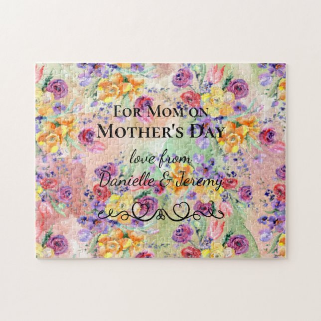 Puzzle de la Fête des Mères en aquarelle florale (Horizontal)