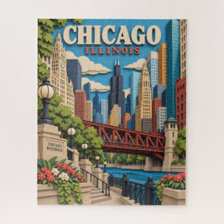 Puzzle de la skyline de Chicago en papier découpé