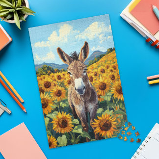 Puzzle de l'âne dans un champ de tournesols