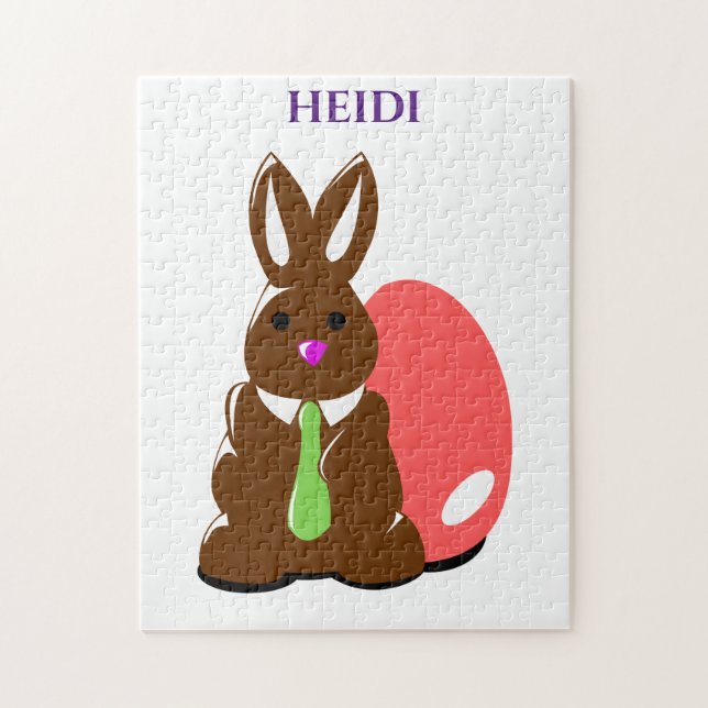 Puzzle de lapin de Pâques avec nom personnalisé. (Vertical)
