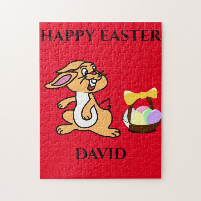 Puzzle de lapin de Pâques avec nom personnalisé. (Vertical)