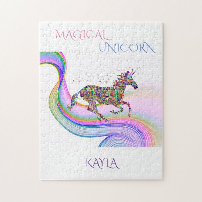 Puzzle de licorne magique avec nom personnalisé. (Vertical)