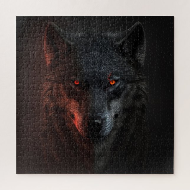 Puzzle de loup noir aux yeux rouges percés (Vertical)