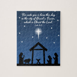 Puzzle de nativité de Noël avec le vers de bible