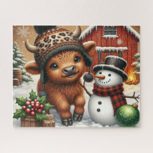 Puzzle de Noël rustique de vache des Highlands