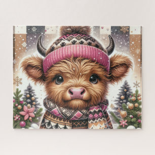Puzzle de Noël rustique de vache des Highlands
