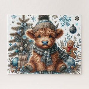 Puzzle de Noël rustique Vache des Highlands