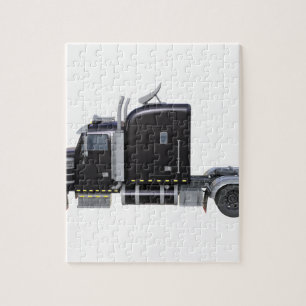 Puzzle De noir camion semi avec de pleines lumières dans