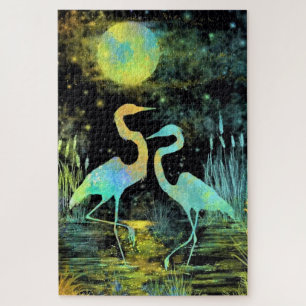 Puzzle de nuit des flamants romantiques - Peinture