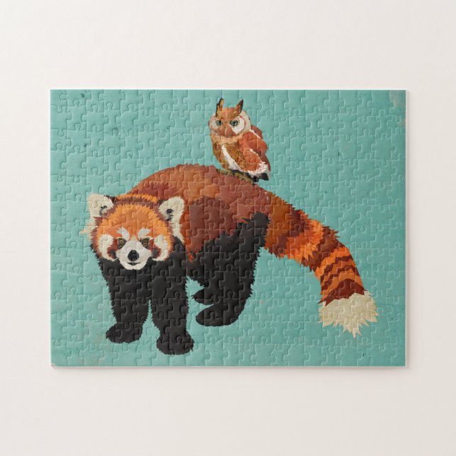 Puzzle de panda rouge et de hibou (Horizontal)
