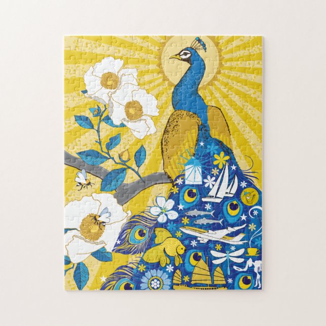 Puzzle de paon 11x14 pour les aveugles de couleur (Vertical)