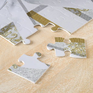 Puzzle de photo d'anniversaire de damassé d'or