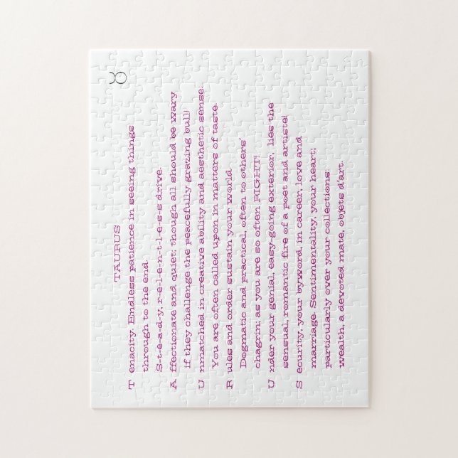 Puzzle de poème de TAUREAU (Vertical)