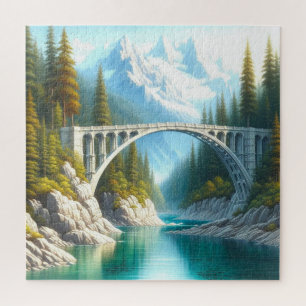 Puzzle de pont en arc sur un ruisseau de montagne