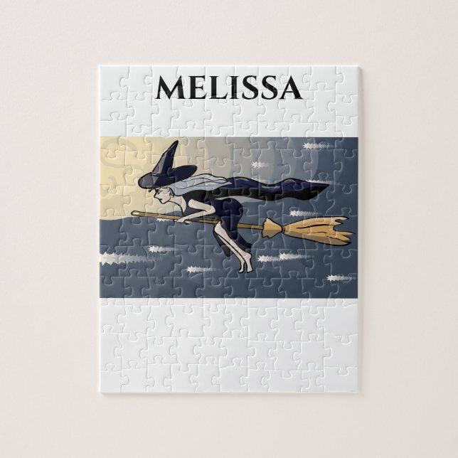 Puzzle de sorcières avec nom personnalisé. (Vertical)