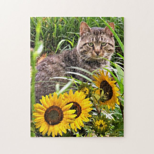 Puzzle de Sunflowers et de Chat Mignon (Vertical)