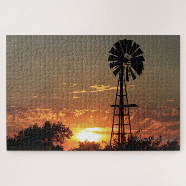 Puzzle de Sunset de moulin à vent de Kansas (Horizontal)