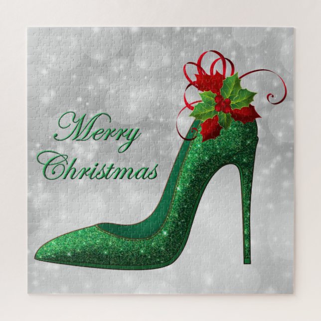 Puzzle de talons de Parties scintillant verte (Vertical)