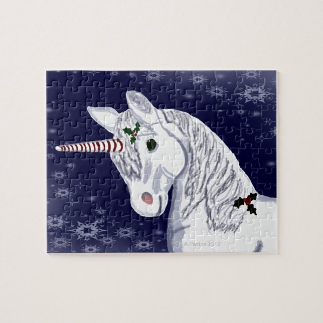 Puzzle de tête de licorne de Noël avec l'étain (Horizontal)