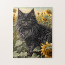 Puzzle de tournesol de chat noir