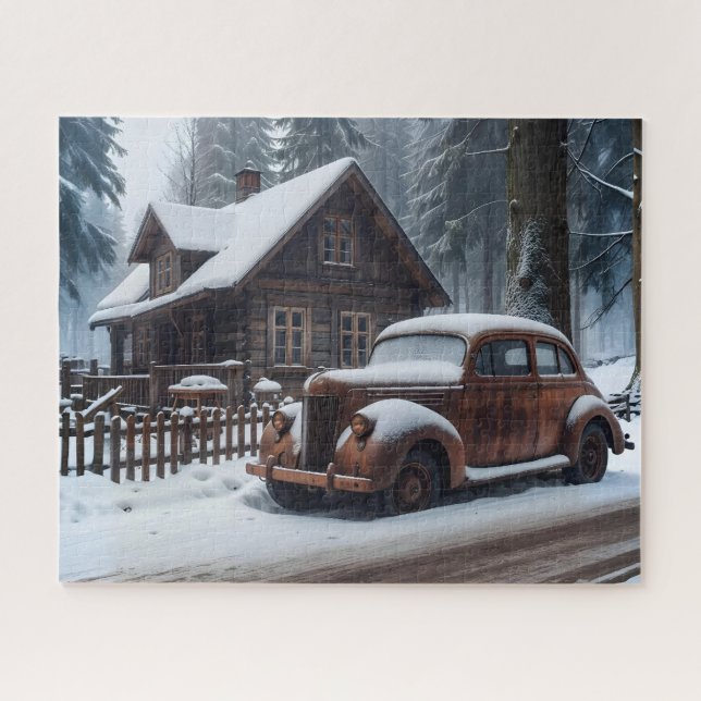 Puzzle de voiture antique d'hiver (Horizontal)