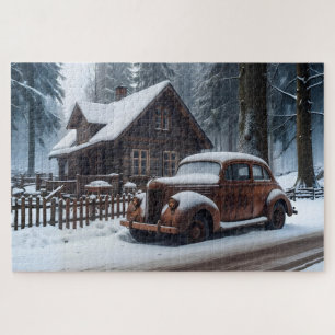 Puzzle de voiture antique d'hiver