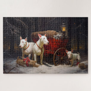 Puzzle Décor de Noël Bull Terrier Snowy Sleigh