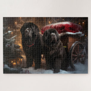 Puzzle Décor de Noël de Terre-Neuve Snowy Sleigh