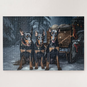 Puzzle Décor de Noël Doberman Snowy Sleigh