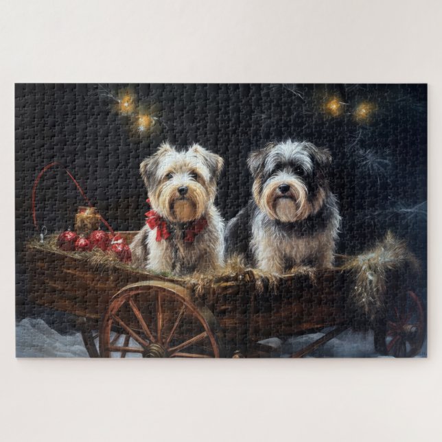Puzzle Décor de Noël du Biewer Terrier Snowy Sleigh (Horizontal)