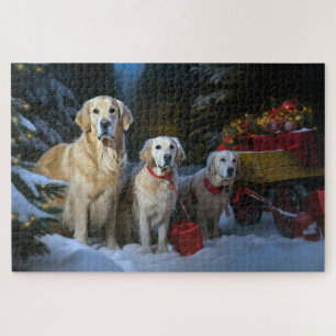 Puzzle Décor de Noël Goldendoodle Snowy Sleigh
