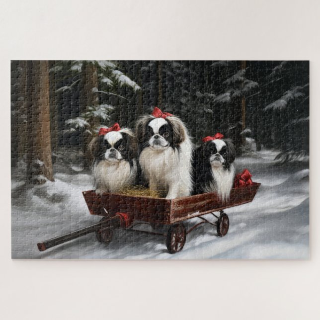 Puzzle Décor de Noël japonais Chin Snowy Sleigh (Horizontal)
