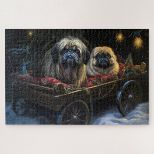 Puzzle Décor de Noël Pekingese Snowy Sleigh