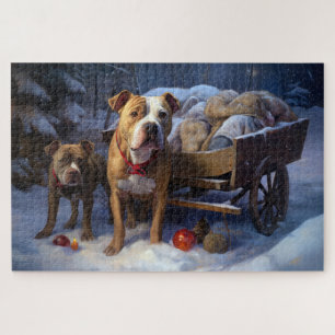 Puzzle Décor de Noël Pitbull Snowy Sleigh