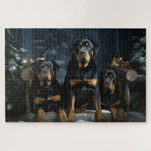 Puzzle Décor de Noël Rottweiler Snowy Sleigh