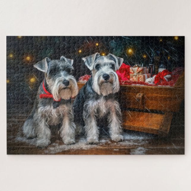 Puzzle Décor de Noël Schnauzer Snowy Sleigh (Horizontal)