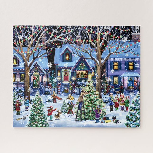 Puzzle Décoration de l'arbre du village de Noël (Horizontal)