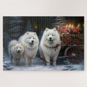 Puzzle Décoration de Noël Samoyède enneigée