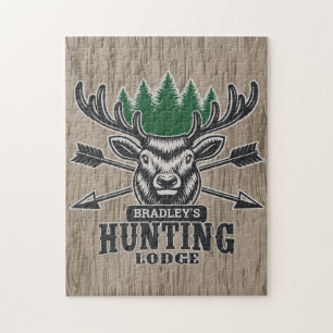 Puzzle Deer Elk Hunter AJOUTER NOM Bow Hunter Lodge Cabin