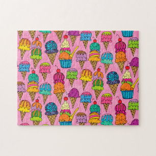 Puzzle Délicieuse crème glacée Cones Nourriture Rose bleu