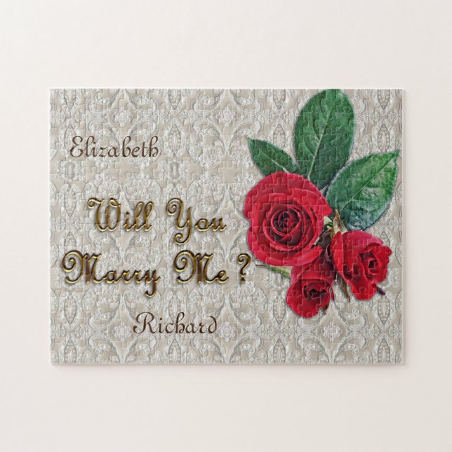 Puzzle Dentelle de proposition de mariage et roses rouges (Horizontal)
