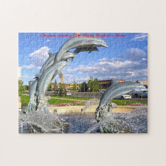 Puzzle Denver, Statue Dauphin Water. voeux de Noël (Horizontal)