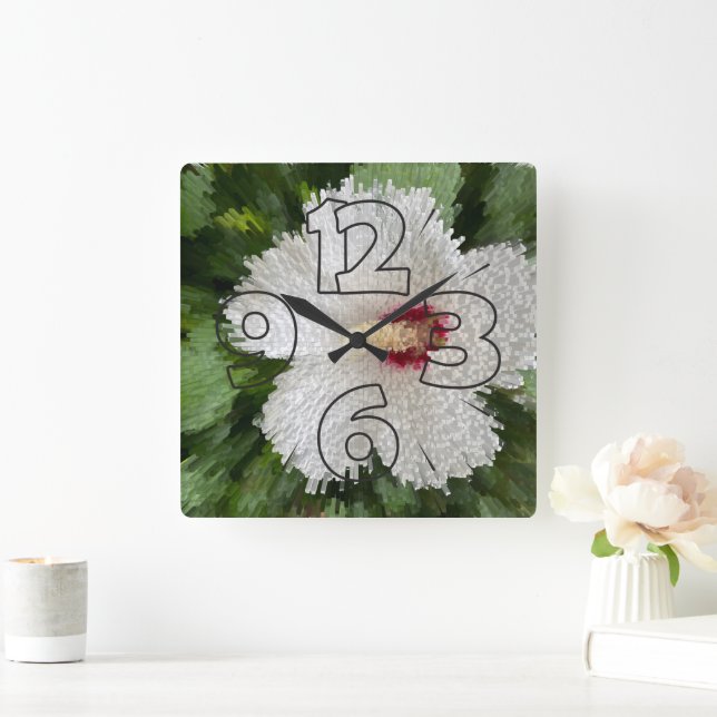 Puzzle der weißen Blume Quadratische Wanduhr (Zuhause)