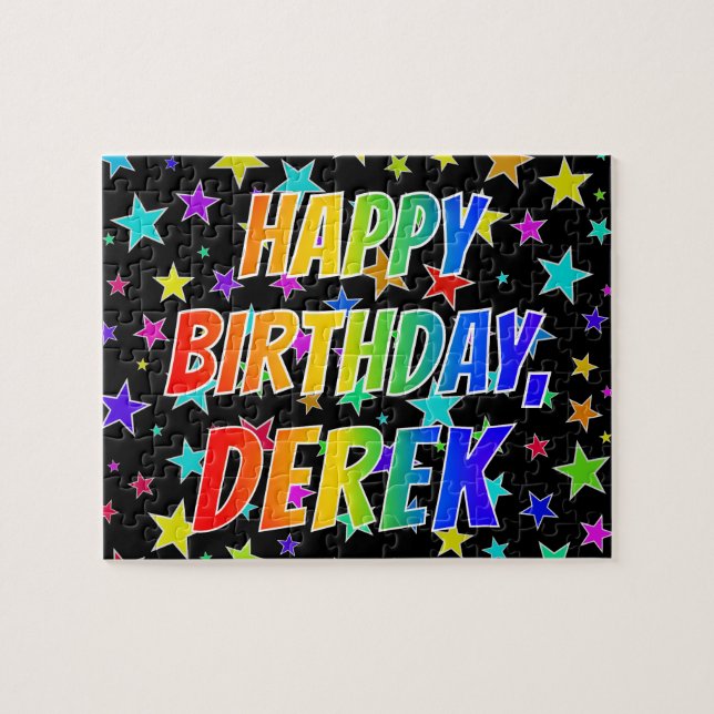 Puzzle "DEREK" Prénom, Amusant "HEUREUX ANNIVERSAIRE" (Horizontal)