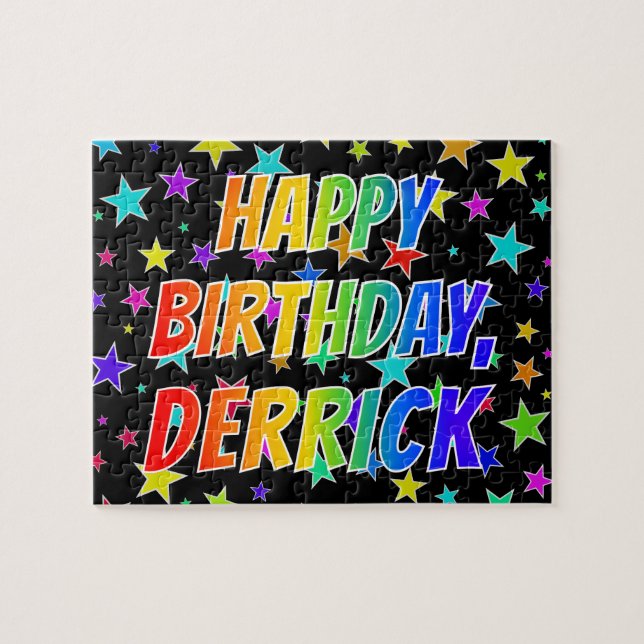 Puzzle "DERRICK" Prénom, Amusant "HEUREUX ANNIVERSAIRE" (Horizontal)