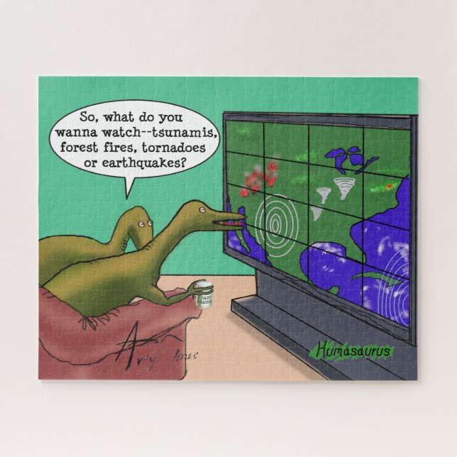 Puzzle Des dinosaures à la télé regardent des signaux de  (Horizontal)