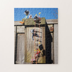 Puzzle Des fubby qui grimpent dans une maison d'oiseaux.